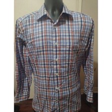 David Donahue Button Shirt Men's Large L Blue Red Plaid Cotton Long Sleeve