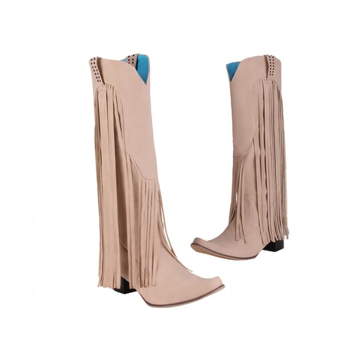 Damen Kniehohe Stiefel Cowboy Überziehen Quaste Spitz zulaufend Blockabsatz Schuhe - Bild 15 von 16