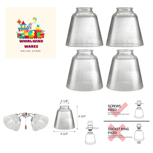 , Transitional Clear Seeded Ceiling Fan Replacement Glass Shade, 2-1/8" Fitte...