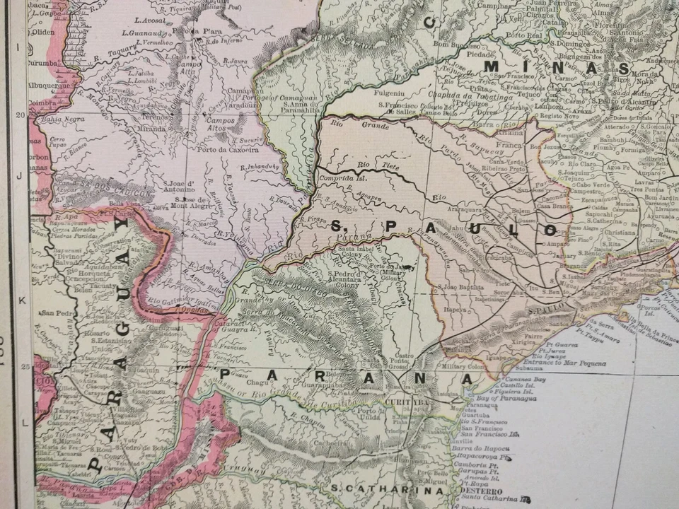 Vintage 1900 BRAZIL PARAGUAY Map 14"x22" ~ Old Antique Original RIO DE JANEIRO - Image 4 of 4