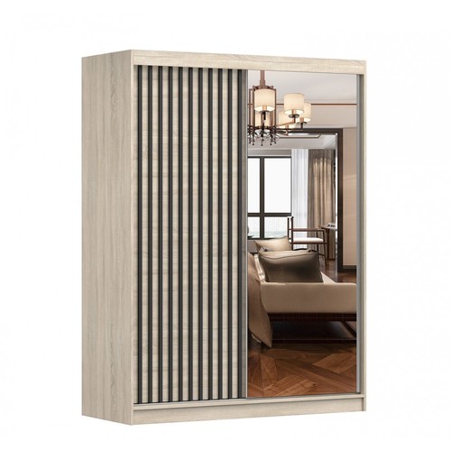 Wardrobe with mirror and lamels 150 cm sliding doors. Perfect interior - Picture 2 of 13