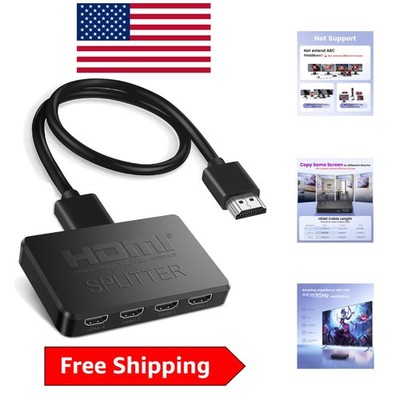 4K HDMI Splitter 1 in 4 Out for Seamless Mirroring - Includes HDMI 2.0 Cable