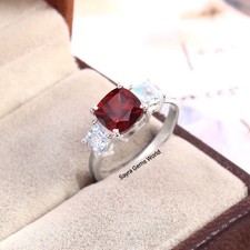 Cushion Garnet Silver ring : January Birthstone Ring , Red Garnet Gemstone