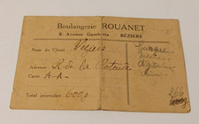 1941 carte ticket de rationnement Pain boulangerie rouanet gambetta beziers