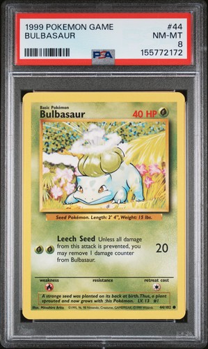 1999 POKEMON BASE SET UNLIMITED #44 BULBASAUR PSA 8