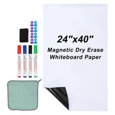 24"x40" Self Adhesive Magnetic Dry Erase Whiteboard Paper Set White