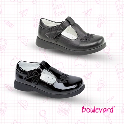 Girls Boulevard School Shoes Touch Fastening Cushioned Mary Jane Comfort Pump