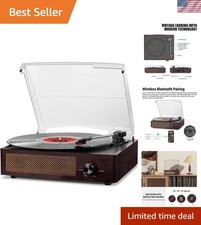 Elegant 3-Speed Bluetooth Vinyl Record Player with Stereo Speakers - Retro De...