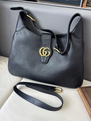 Gucci Aphrodite Hobo GM Black Handbag Crossbody Shoulder Bag Gold GG Logo