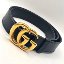 GUCCI Double G Slim Leather Belt GG Marmont in Black Gold Buckle Archive used