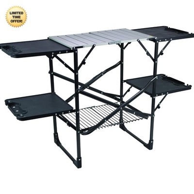 Slim-Fold Cook Station Portable Folding Kitchen Table with Aluminum Top