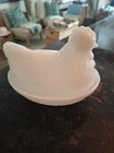 Vntg Hazel Atlas Small 4” X 3.5” Milk Glass Hen On Nest Covered Dish