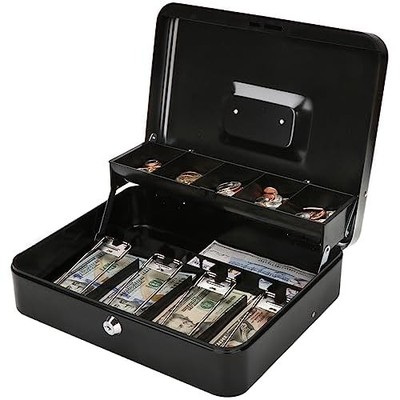 Jssmst Cash Box with Key Lock - 1mm Thick Metal Money Box for Garage Sales, Yard
