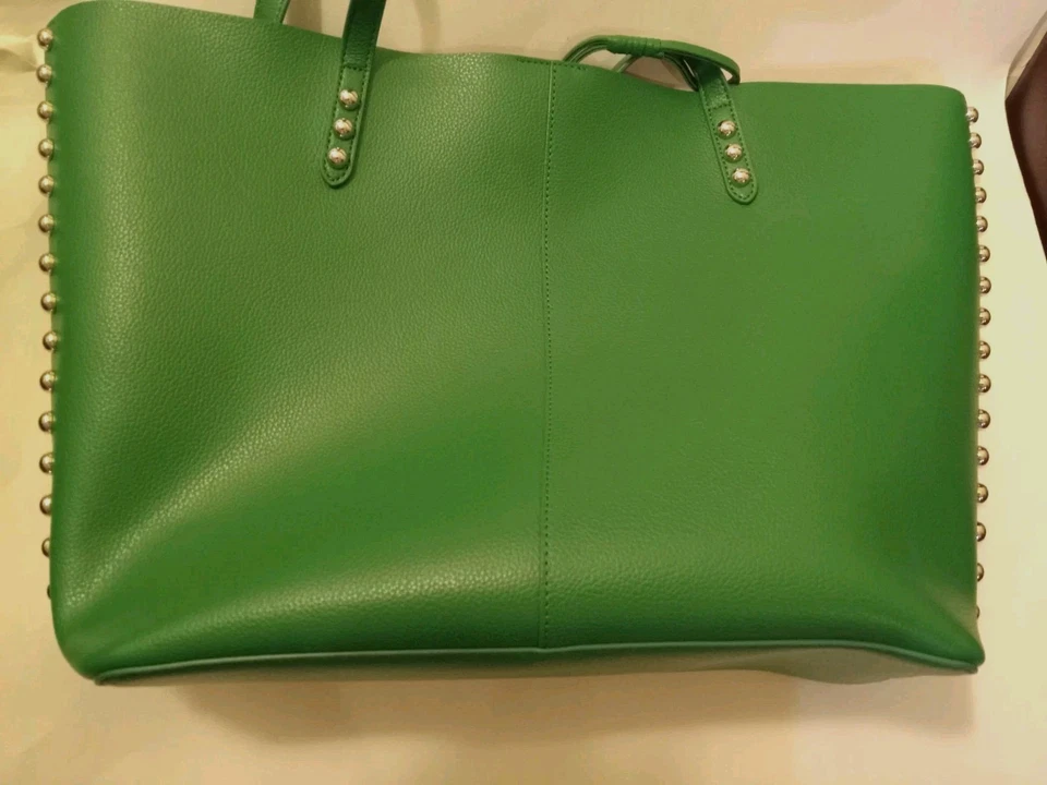Bolso de Mano Rebecca Minkoff Verde ENVY Cuero Holgado Plateado Tachuelas Borde Bolsa con Cremallera Foto 3 de 4