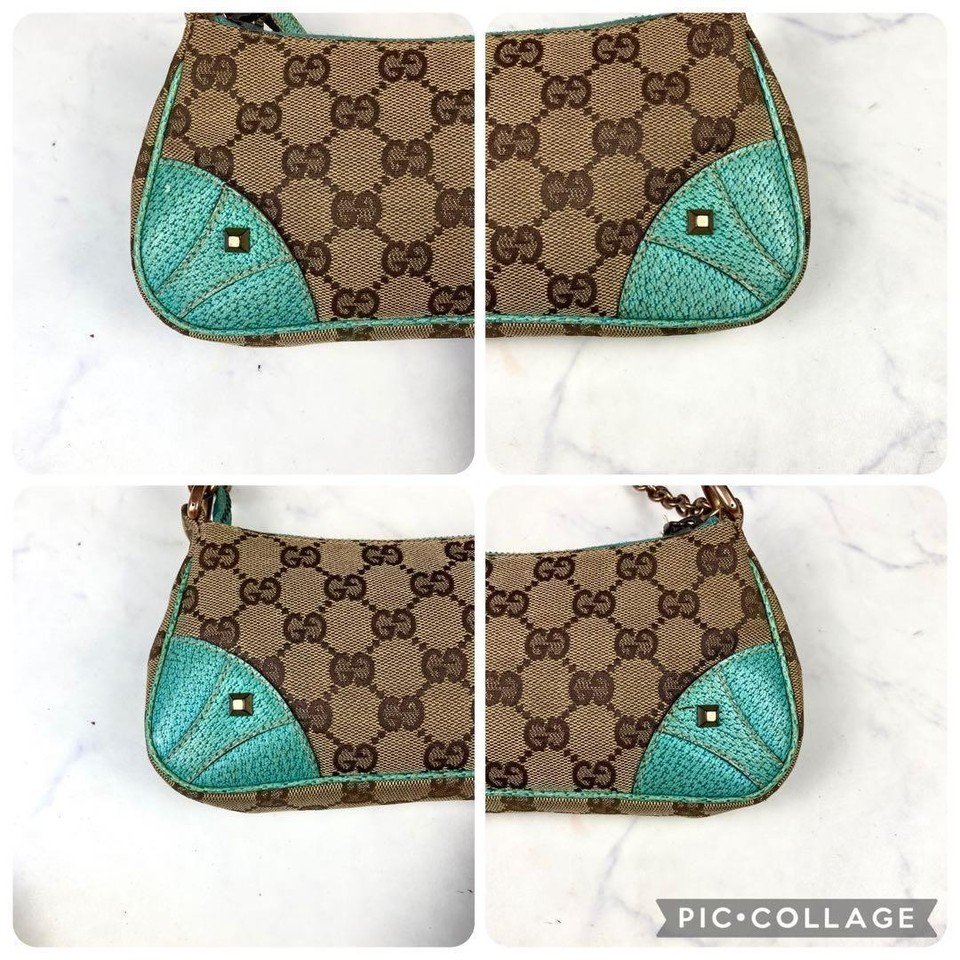 GUCCI 120940 GG Canvas Chain Accessory Pouch Turquoise Blue Shoulder ...