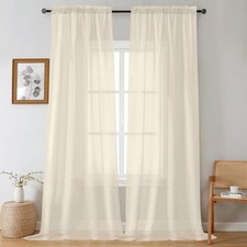 Gwine Cream Sheer Curtains 108" L, 2 Panels Voile Light Filtering Window Drapes