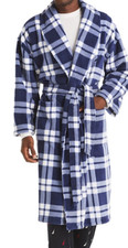 New Mens Nautica Men's Blue / White Plaid Soft Cozy Plush Belted Robe One Size