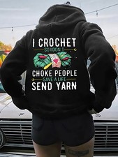 Women's Funny Crochet Humor Hooded Zipper Hoodie - Double-Sided Yarn Design, A