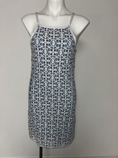 Studio M White Blue Colorblocked Crochet Halter Dress Women’s M NWT Orig $118