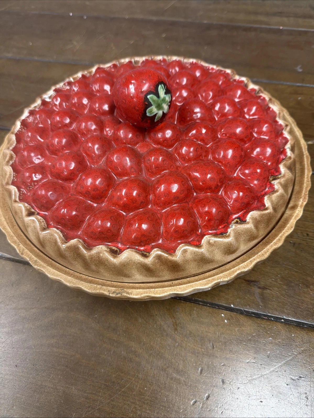 Sanor Vintage Ceramic Strawberry Pie Plate 12" Made in Portugal