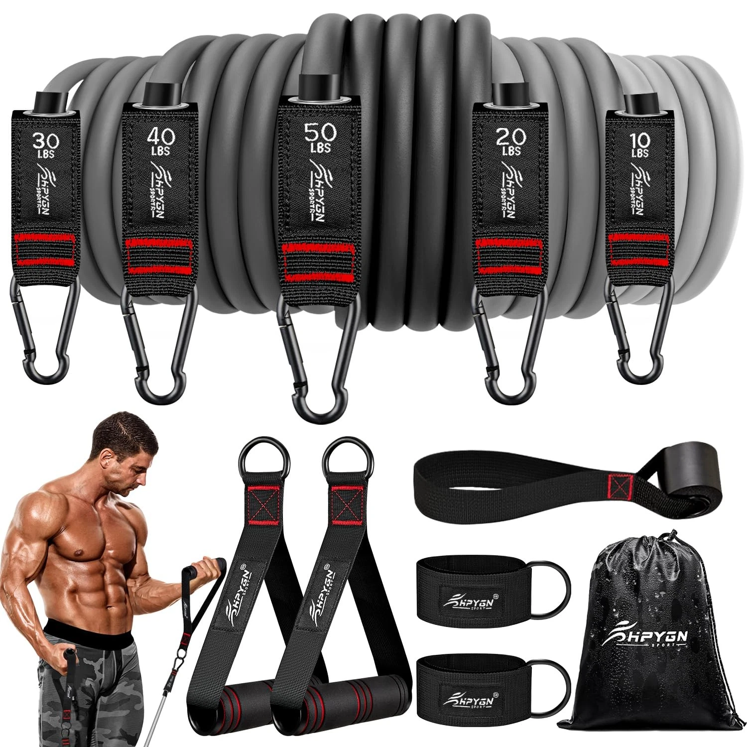 HPYGN 200lb Resistance Bands with Handles - Heavy Workout Exercise Bands Set
Opens in a new window o