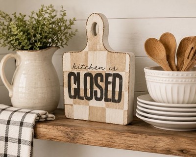 Checkered Wooden Paddle Kitchen Is Closed/Open Sign Plaque 5.5  Kitchen Decor