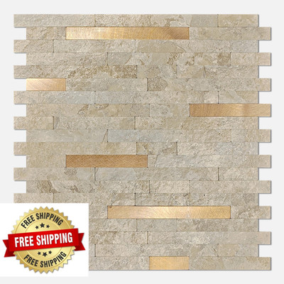 KASARO Peel & Stick Marble Backsplash Tile - 10 Sheets, Stone Beige