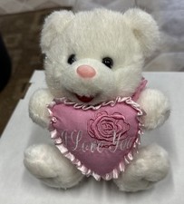 White Teddy Bear  I Love You   Pink Heart 8" Plush Stuffed Valentine's Day