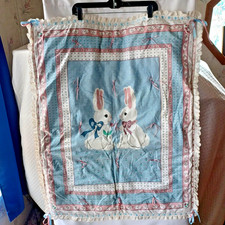 Vintage 1980 Little Bedding Baby Blanket Comforter Reversible 30" x 37" Bunnies