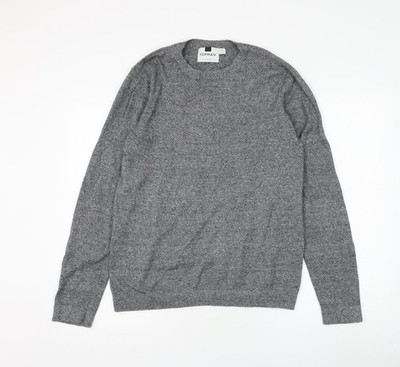 Topman Herren grauer Baumwollpullover mit rundem Ausschnitt Größe S