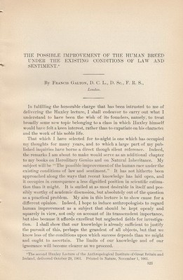 POSSIBLE IMPROVEMENTS OF THE HUMAN BREED UNDER THE EXISTING CONDITIONS OF LAW AN