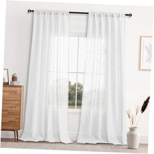 Faux Linen Sheer Curtains - Semi Voile Window 52"W x 96"L Pack of 2 White