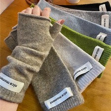 Long Knitted Imitation Cashmere Half-finger Gloves Korean Solid Colour Simple Pa