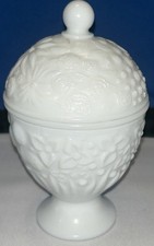 1960s Vtg Milk Glass Avon Covered Candy Dish Footed Pedestal Trinket Jar Lid
