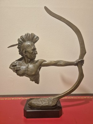 Große massive Bronze Indianer Bogenschütze Büste Skulptur - Wachsausschmelz - 3,2 kg