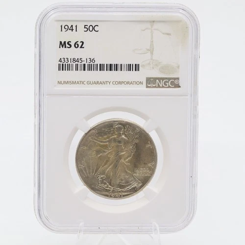 1941 Walking Liberty Half Dollar MS62 NGC 90% Silver Philadelphia