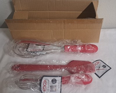 EDGE Design 2-in-1 Whisk & Scraper Kitchen Tool Set Silicone BPA-Free Red New