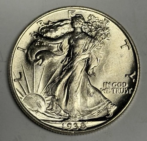 Lustrous Mint State 1938-P Walking Liberty Silver Half Dollar, Orig Uncirculated
