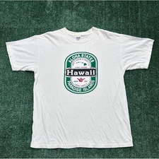 Anvil Hawaii Paradise Islands Aloha States White Graphic Print T-Shirt L