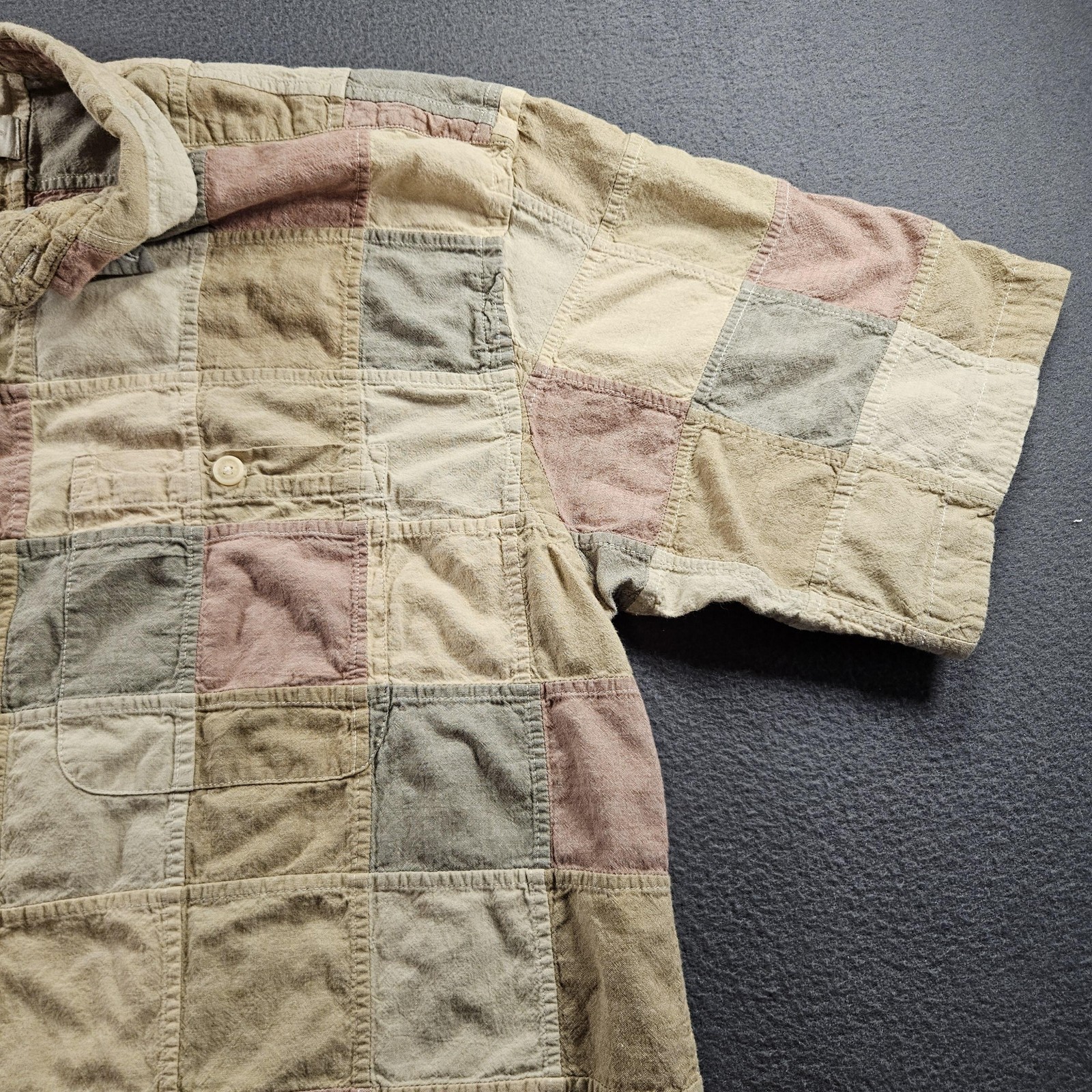 Orvis Shirt Mens Large Multicolor Patchwork Short Sleeve Button Front Cotton