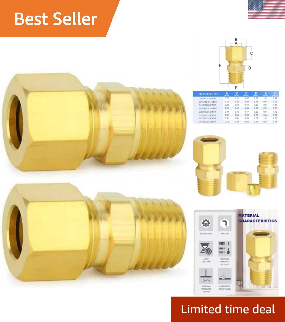 Brass Compression Tube Fitting, 3/4" OD x 3/4" NPT Male Compression Union Con...