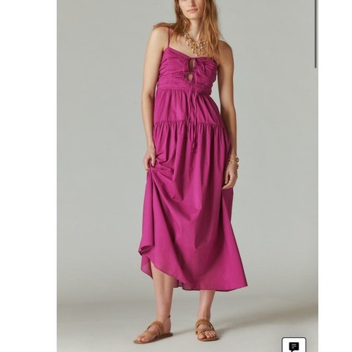 NUEVO Maxi Vestido Lucky Brand Sin Mangas En Niveles Fruncido Solero Para Mujer Talla XXL