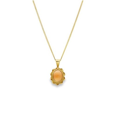 Korallenanhänger & Kette 9 kt Gelbgold verdrehter Rand - 18'' - 3,0 g