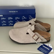 Birkenstock Boston Suede Clogs Unsex Taupe Soft Footbed Sandals, All Size W N