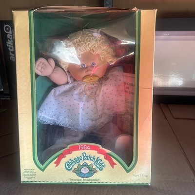 Vintage 1984 Cabbage Patch Kids Doll Blue Eyes Blonde Hair Box Birth Certificate