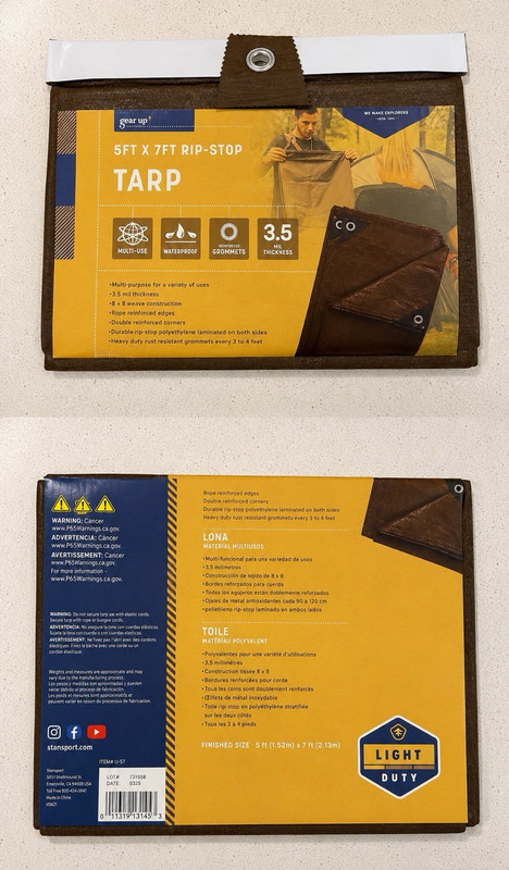 Gear Up 5x7' Poly Waterproof Ripstop Tarp 3.5 Mil Reinforced Metal Grommets 2PK
