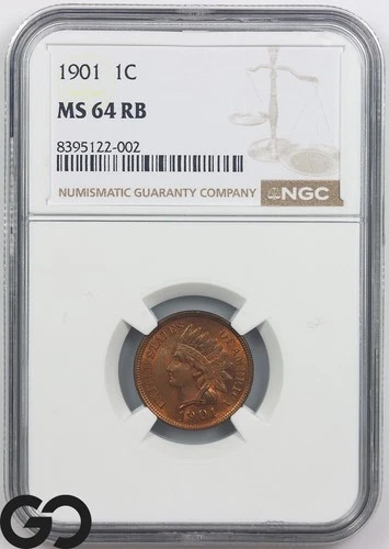 1901 Indian Head Cent Penny, Red Brown, NGC MS 64 RB ** Gorgeous Beauty!