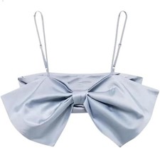 ZARA Blue Satin Oversized Bow Crop Top Size S - Pastel Coquette Party Bodice