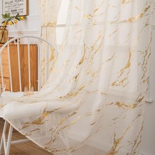 Gold Sheer Curtains 96 inch Length 2 Panels Set, Rod Pocket Drapes for Bedroo...