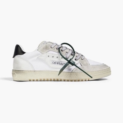 Off-White 5.0 Distressed Suede Leather Canvas Sneakers White Gray Black Men